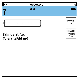 DIN 7 A 4 m6 Zylinderstifte, Toleranzfeld m6 - Abmessung: 1 m6 x 3, Inhalt: 500 Stück