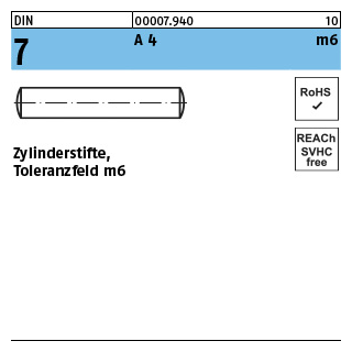 DIN 7 A 4 m6 Zylinderstifte, Toleranzfeld m6 - Abmessung: 1,5 m6 x 20, VE mit 500 Stück