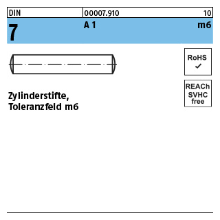 DIN 7 A 1 m6 Zylinderstifte, Toleranzfeld m6 - Abmessung: 16 m6 x 40, Inhalt: 10 Stück