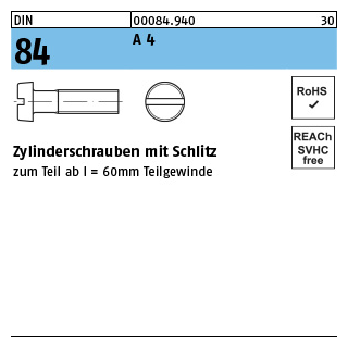 DIN 84 A 4 Zylinderschrauben mit Schlitz - Abmessung: M 2 x 5, Inhalt: 1000 Stück