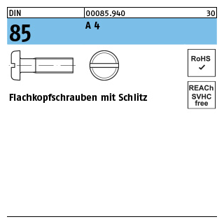 DIN 85 A 4 Flachkopfschrauben mit Schlitz - Abmessung: M 2,5 x 3, Inhalt: 1000 Stück