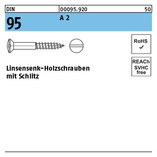 DIN 95 A 2 Linsensenk-Holzschrauben mit Schlitz - Abmessung: 2,5 x 10 VE= (200 Stück)