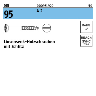 DIN 95 - Linsensenk- Holzschrauben - Edelstahl A2 - 5x70 - 200 Stück