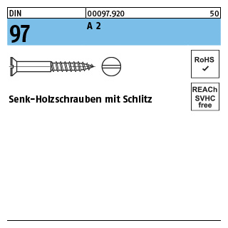 DIN 97 A 2 Senk-Holzschrauben mit Schlitz - Abmessung: 2,5 x 10, Inhalt: 200 Stück