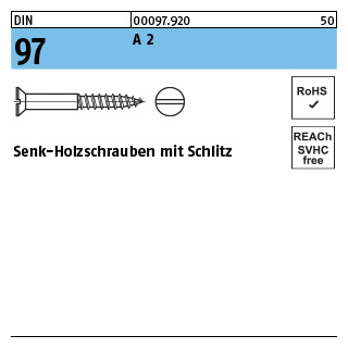 DIN 97 A 2 Senk-Holzschrauben mit Schlitz - Abmessung: 2,5 x 10 VE= (200 Stück)
