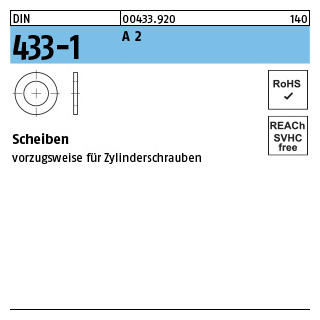 DIN 433 - Scheiben - Edelstahl A2 - 6,4 x11 x1,6 - 100 Stück