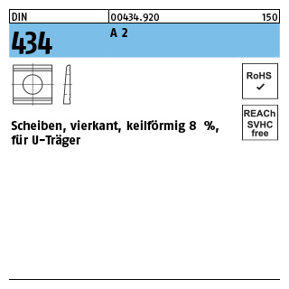 DIN 434 A 2 Scheiben, vierkant, keilförmig 8 %, für U-Träger - Abmessung: 11, Inhalt: 50 Stück