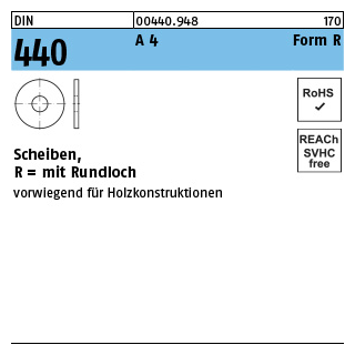 DIN 440 A 4 Form R Scheiben, R = mit Rundloch - Abmessung: R 9 x 28 x 3, Inhalt: 100 Stück