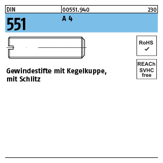 DIN 551 A 4 Gewindestifte mit Kegelkuppe, mit Schlitz - Abmessung: M 3 x 10, Inhalt: 50 Stück