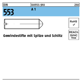 DIN 553 A 1 Gewindestifte mit Spitze und Schlitz - Abmessung: M 6 x 12, Inhalt: 25 Stück