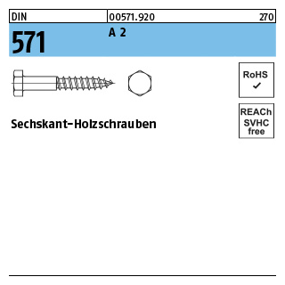 DIN 571 A 2 Sechskant-Holzschrauben - Abmessung: 5 x 25, Inhalt: 100 Stück