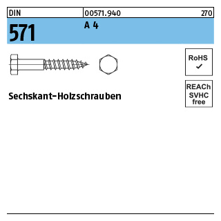 DIN 571 A 4 Sechskant-Holzschrauben - Abmessung: 5 x 40, Inhalt: 200 Stück