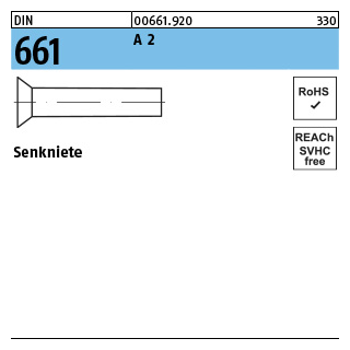 DIN 661 A 2 Senkniete - Abmessung: 3 x 8, Inhalt: 200 Stück
