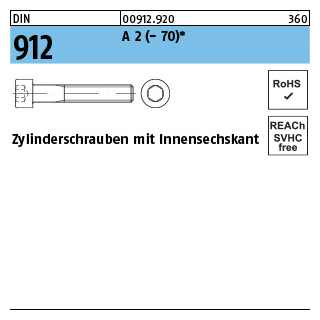 DIN 912 A 2 - 70 Zylinderschrauben mit Innensechskant - Abmessung: M 1,6 x 6*, Inhalt: 100 Stück