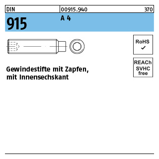DIN 915 A 4 Gewindestifte mit Zapfen, mit Innensechskant - Abmessung: M 4 x 6, Inhalt: 500 Stück