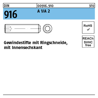 DIN 916 A 1/A 2 Gewindestifte mit Ringschneide, mit Innensechskant - Abmessung: M 2 x 4, Inhalt: 500 Stück