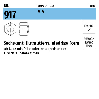 DIN 917 A 4 Sechskant-Hutmuttern, niedrige Form - Abmessung: M 4, Inhalt: 100 Stück