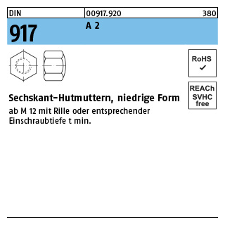 DIN 917 A 2 Sechskant-Hutmuttern, niedrige Form - Abmessung: M 16, Inhalt: 100 Stück