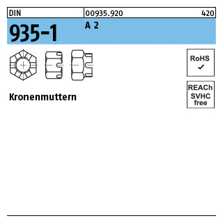 DIN 935-1 A 2 Kronenmuttern - Abmessung: M 6, Inhalt: 50 Stück