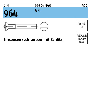 DIN 964 A 4 Linsensenkschrauben mit Schlitz - Abmessung: M 10 x 25, Inhalt: 50 Stück