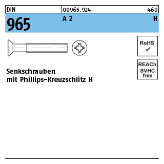 DIN 965 A 2 H Senkschrauben mit Phillips-Kreuzschlitz H - Abmessung: M 2 x 3 -H, Inhalt: 1000 Stück