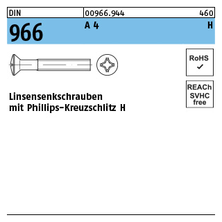 DIN 966 A 4 H Linsensenkschrauben mit Phillips-Kreuzschlitz H - Abmessung: M 2,5 x 6 -H, Inhalt: 1000 Stück