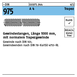 ~DIN 975 A 4 Trapez Gewindestangen, Länge 1000 mm mit normalen Trapezgewinde - Abmessung: TR 16 x 4, Inhalt: 1 Stück