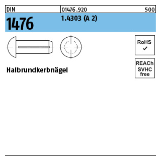 DIN 1476 1.4303 (A 2) Halbrundkerbnägel - Abmessung: 1,4 x 3, Inhalt: 100 Stück