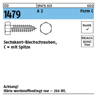 ISO 1479 A 2 Form C Sechskant-Blechschrauben, C = mit Spitze - Abmessung: C 2,9 x 16, Inhalt: 1000 Stück