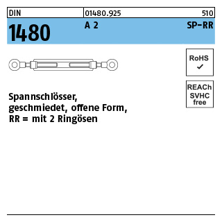DIN 1480 A 2 SP-RR Spannschlösser geschmiedet, offene Form, mit 2 Ringösen - Abmessung: SP-RR M 6, Inhalt: 1 Stück