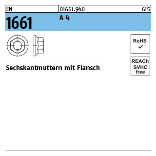 EN 1661 A 4 Sechskantmuttern mit Flansch - Abmessung: M 5, Inhalt: 1000 Stück