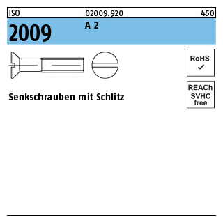 ISO 2009 A 2 Senkschrauben mit Schlitz - Abmessung: M 1 x 2, Inhalt: 1000 Stück