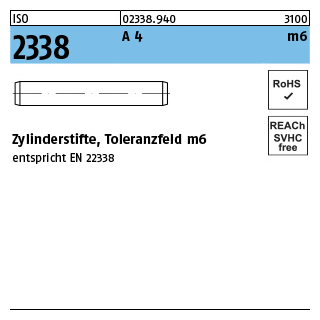 ISO 2338 A 4 m6 Zylinderstifte, Toleranzfeld m6 - Abmessung: 2 m6 x 8, Inhalt: 500 Stück