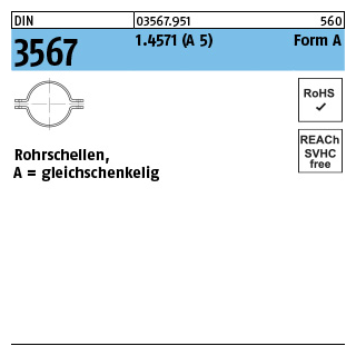DIN 3567 1.4571 (A5) Form A Rohrschellen, gleichschenkelig - Abmessung: A 49 / NW 40, Inhalt: 10 Stück