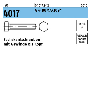 ISO 4017 A 4 BUMAX109 Sechskantschrauben mit Gewinde bis Kopf - Abmessung: M 6 x 20, Inhalt: 100 Stück