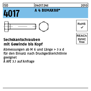 ISO 4017 A 4 BUMAX88 Sechskantschrauben mit Gewinde bis Kopf - Abmessung: M 16 x 70, Inhalt: 25 Stück