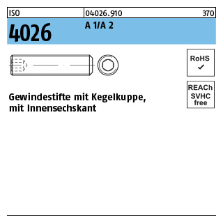 ISO 4026 A 2 Gewindestifte mit Kegelkuppe und Innensechskant - Abmessung: M 2 x 3, Inhalt: 500 Stück