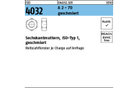 ISO 4032 A 2 - 70 geschmiert Sechskantmuttern, ISO-Typ 1 - Abmessung: M 6, Inhalt: 1000 Stück