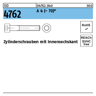 ISO 4762 A 4 - 70 Zylinderschrauben mit Innensechskant - Abmessung: M 2 x 12*, Inhalt: 100 Stück