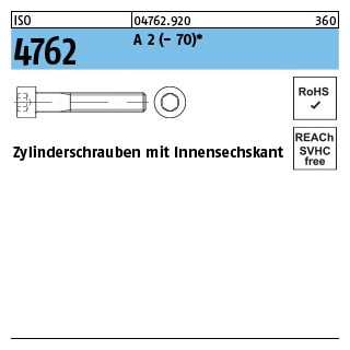ISO 4762 A 2 - 70 Zylinderschrauben mit Innensechskant - Abmessung: M 16 x 170*, Inhalt: 1 Stück