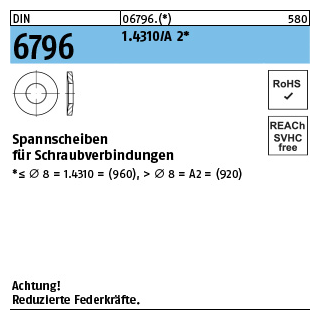 DIN 6796 1.4310 Spannscheiben für Schraubenverbindungen - Abmessung: 8 x 18 x 2, Inhalt: 500 Stück
