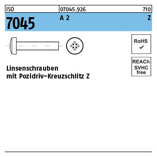 ISO 7045 A 2 Z Linsenschrauben mit Pozidriv-Kreuzschlitz Z - Abmessung: M 2,5 x 8 -Z, Inhalt: 1000 Stück