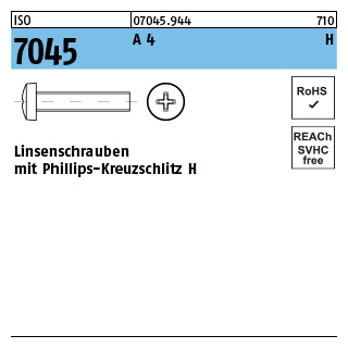 ISO 7045 A 4 H Linsenschrauben mit Phillips-Kreuzschlitz H - Abmessung: M 2,5 x 8 -H, Inhalt: 1000 Stück