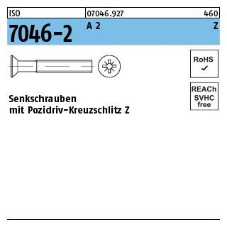 ISO 7046-2 A 2 Z Senkschrauben mit Pozidriv-Kreuzschlitz Z - Abmessung: M 2 x 12 -Z, Inhalt: 1000 Stück