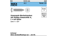 ISO 7051 A 2 Form C-H Linsensenk-Blechschrauben mit Spitze, mit Phillips-Kreuzschlitz H - Abmessung: 6,3 x 22 -C-H, Inhalt: 500 Stück