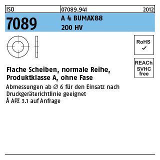 ISO 7089 A 4 BUMAX88 200 HV Flache Scheiben, normale Reihe, Produktklasse A, ohne Fase - Abmessung: 24, Inhalt: 50 Stück