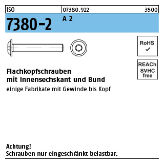 ISO 7380-2 A 2 Flachkopfschrauben mit Innensechskant und Bund - Abmessung: M 3 x 8, Inhalt: 500 Stück