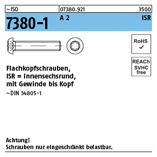 ~ISO 7380-1 A 2 ISR Flachkopfschrauben mit Innensechsrund - Abmessung: M 3 x 16 -T10, Inhalt: 500 Stück