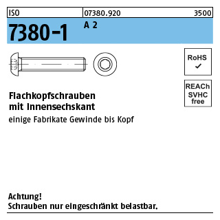 ISO 7380-1 A 2 Flachkopfschrauben mit Innensechskant - Abmessung: M 4 x 12, Inhalt: 500 Stück