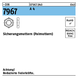 ~DIN 7967 A 4 Sicherungsmuttern (Palmuttern) - Abmessung: M 6, Inhalt: 100 Stück